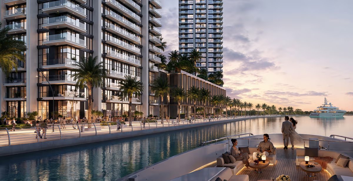 Emaar Valia Dubai Creek Harbour waterfront tower creek and Burj Khalifa views
