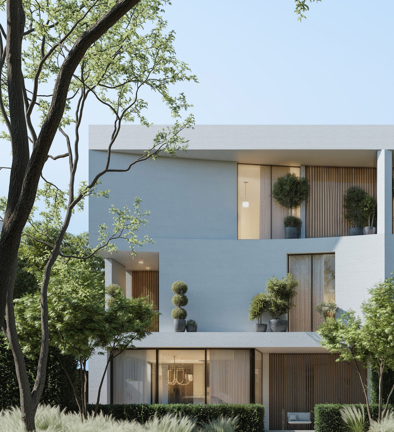 Lunaya villa exterior surrounded by lush tropical greenery